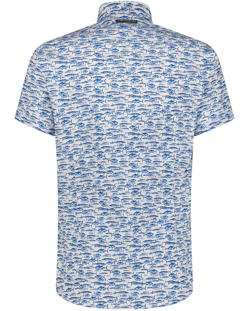 Fish Print Short Sleeve Shirt - Blue